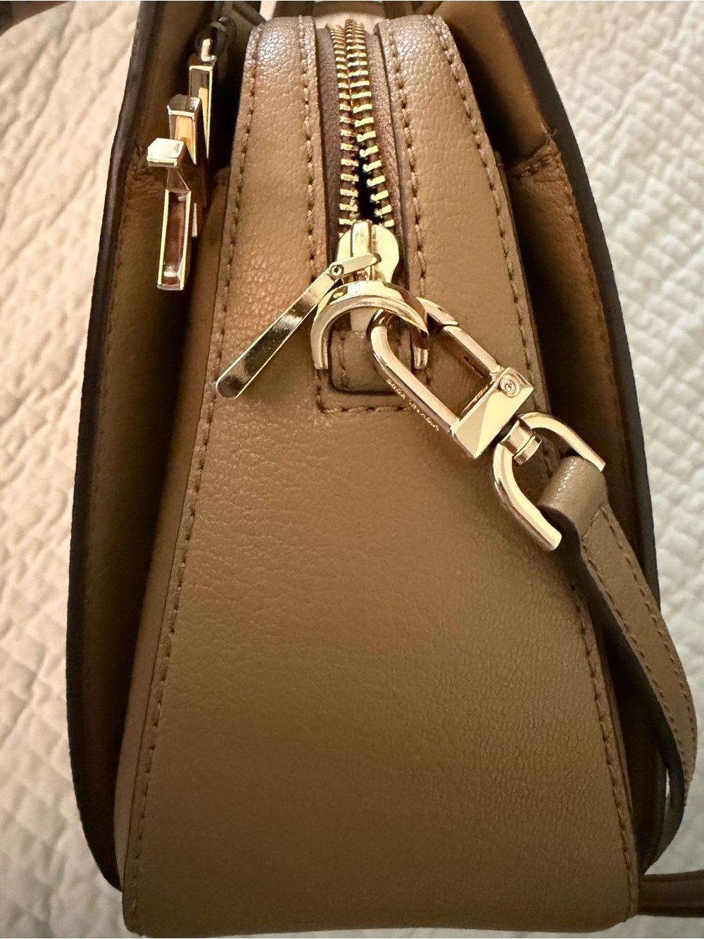 Michael Kors Tan Leather Satchel with Gold MK Charm - Picture 5 of 15